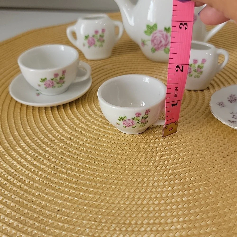 Vintage Miniature Porcelain Tea Set with Pink Rose Pattern